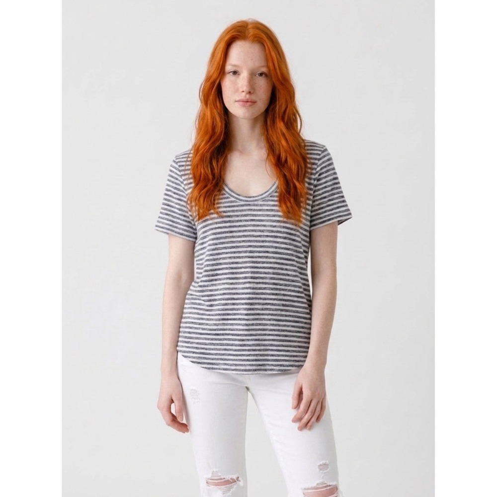 Liverpool Los Angeles Womens Striped Knit White Short Sleeve Sz M Capsule Basic
